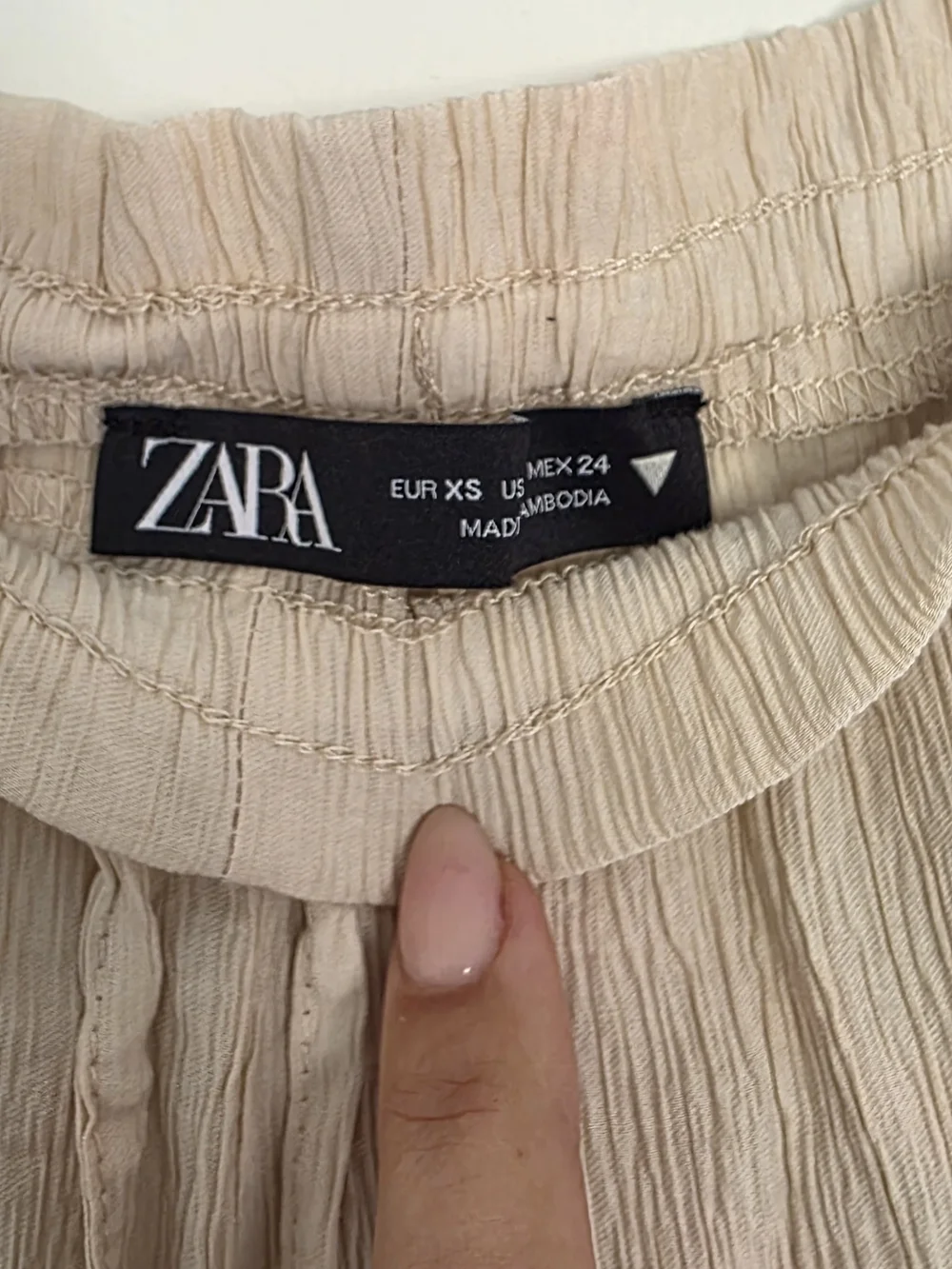 Zara Cream Sand Crinkle Wide Leg Pants XS Coastal Grandmother Resort Linen